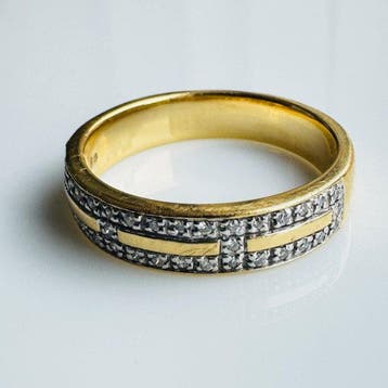 Ring - 18 karaat Geel goud - 0.18ct. tw. Diamant, Sieraden, Tassen en Uiterlijk, Ringen, Nieuw