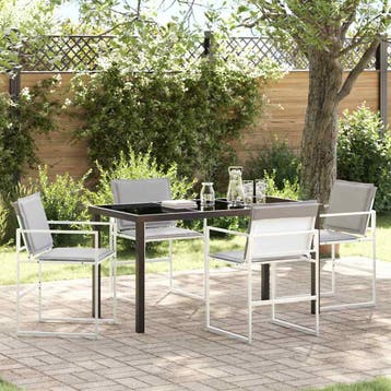 vidaXL Tuin eettafelset 5 pcs Wit 140 x 70 x 73 cm Textilene, Tuin en Terras, Tuinstoelen, Verzenden, Nieuw, Textileen