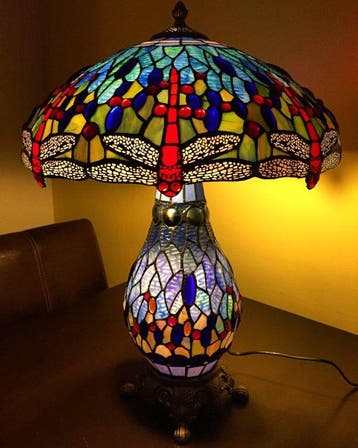 Tiffany stijl tafellamp Studio BLUE DRAGONFLY lamp met