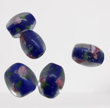 5x Indiaase doorzichtige glaskralen met een Blauwe binnen..., Ophalen of Verzenden, Nieuw, Kraal