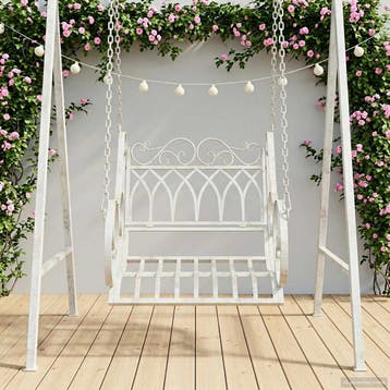 vidaXL Schommelbank Staal 71 x 75 x 59 cm Antiek wit, Verzenden, Nieuw, Metaal