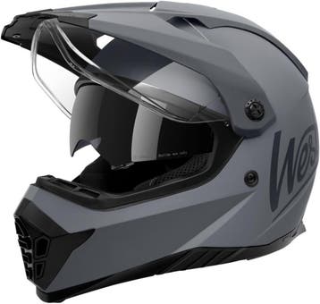 Motorhelm Matgrijs - Dubbel Vizier - Tweedekansje OP=OP, Overige merken, Kinderen, Offroadhelm, Ophalen of Verzenden