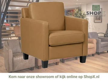 Leren fauteuil Smart - Toledo Camel (bruin) - Poten hout, Huis en Inrichting, Nieuw, Ophalen of Verzenden, Bohemian, Eigentijds, Modern, Retro