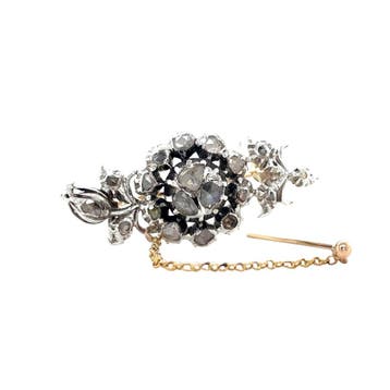 Gouden vintage entourage broche met roosdiamant 14 krt/925, Sieraden, Tassen en Uiterlijk, Broches, Ophalen of Verzenden, Nieuw