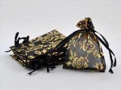 Cadeauzakje giftbag Organza Zwart Goud Roses 7x9 cm, Ophalen of Verzenden, Nieuw