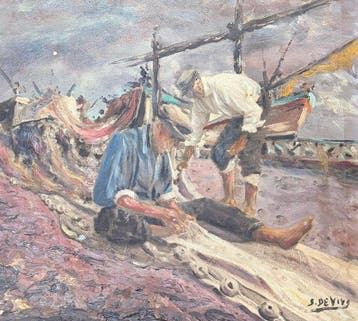 Italiaanse school (XX) - Pescatori che rammentano le reti