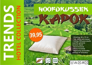 Hoofdkussen Java Kapok - diverse maten, Verzenden, Nieuw