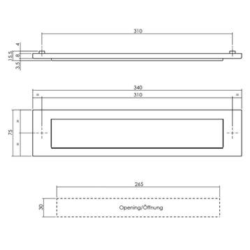 Intersteel briefplaat 340x75mm met klep/regenrand - PVD, Verzenden, Nieuw