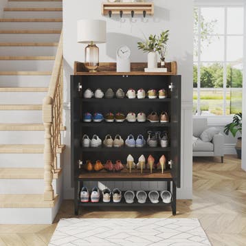 Stijlvolle Houten Schoenenkast met Deuren - 5 Niveaus - Entr, Verzenden