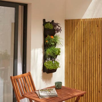 Verticaal Hangende Plantenzak met 4 Vakken Zwart 100 x 30 cm, Tuin en Terras, Bloembakken en Plantenbakken, Verzenden, Nieuw, Hout