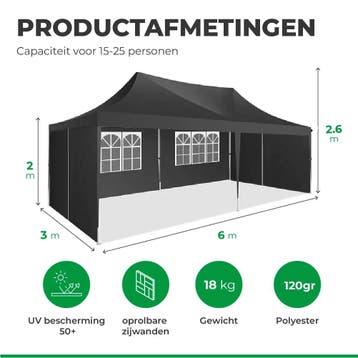 MaxxGarden Partytent 3x6m met zijwanden - Zwart (Tuin), Tuin en Terras, Partytenten, Verzenden, Nieuw