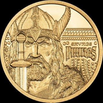 Cookeilanden. 5 Dollars 2026 Savage Vikings Legends 0,5g, Postzegels en Munten