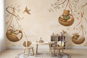 Bosdieren behang babykamer – fotobehang met nestjes, Verzenden, Fotobehang