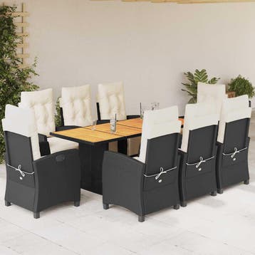 vidaXL 9-delige Tuinset poly rattan zwart, Tuin en Terras, Tuinsets en Loungesets, Verzenden, Nieuw, 8 zitplaatsen, Tuinset