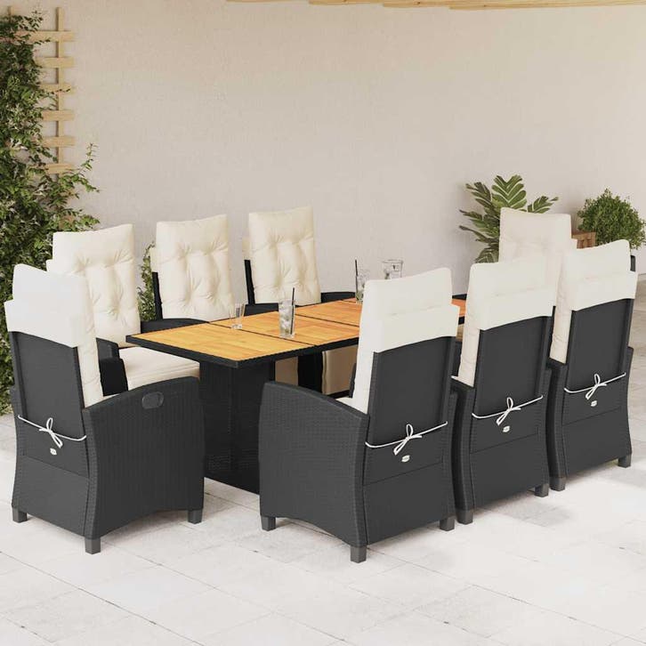 vidaXL 9-delige Tuinset poly rattan zwart, Tuin en Terras, Tuinsets en Loungesets, Tuinset, Nieuw, 8 zitplaatsen, Verzenden