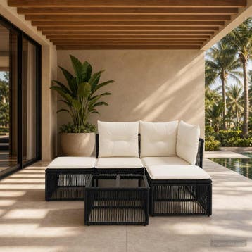 vidaXL Tuinbankenset 5 st Zwart poly rattan, Verzenden, Nieuw, 5 zitplaatsen