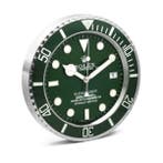 Wandklok Rolex Submariner groen-groen (Hulk), 35cm RVS, Ophalen of Verzenden, Nieuw, Analoog, Wandklok