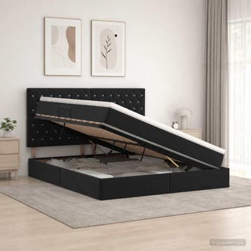 vidaXL Opslag bed met matras met hoofdeinde Zwart 160 x 200, Verzenden, Nieuw, Zwart, Stof
