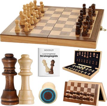 Woodley Luxe Houten Schaakbord - Opvouwbare schaakset met, Ophalen of Verzenden, Zo goed als nieuw