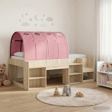 vidaXL Bed met Tunnel met plank 3 st Sonoma eiken en roze, Huis en Inrichting, Verzenden, Nieuw, Bruin, Hout