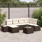 vidaXL Tuin Sofa Set met kussen 7 pcs Bruin en Crème poly, Verzenden, Nieuw, Rotan