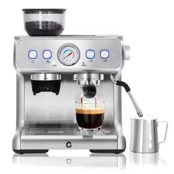 RVS Espresso Machine 20 Bar met Bonenmaler en Melkopschuimer, Verzenden, Nieuw
