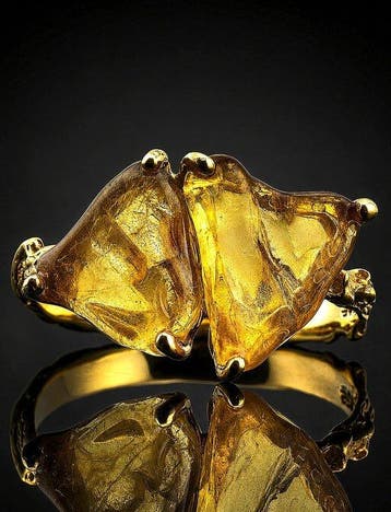 Geel Saffier Ring - 925 Sterling Zilver Goud Verguld -