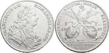 Konventionstaler, daalder 1757 Mf Nuernberg-stadt, Verzenden