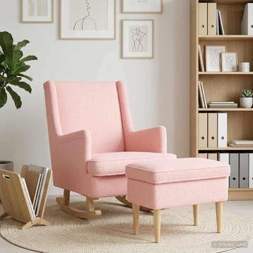vidaXL Fauteuil met Voetenbank 2 st Roze Bouclé, Verzenden, Nieuw