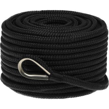8mm Ankerlijn met Rvs Kous 30m Polyester Zwart, Ophalen of Verzenden, Nieuw