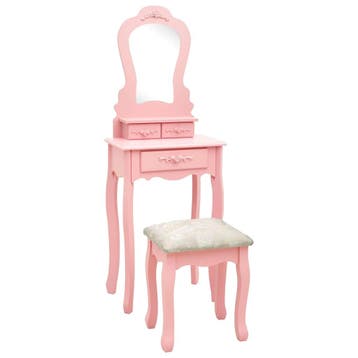 vidaXL Kaptafelset met kruk 50x59x136 cm paulowniahout roze, Verzenden, Nieuw