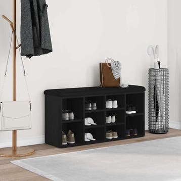 vidaXL Schoenenbank Zwart Eiken 102 x 32 x 50 cm Bewerkt, Huis en Inrichting, Banken | Voetenbanken en Poefen, Verzenden, Nieuw