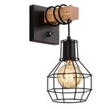 Retro wandlamp zwart met hout industriële kooi, Verzenden, Nieuw