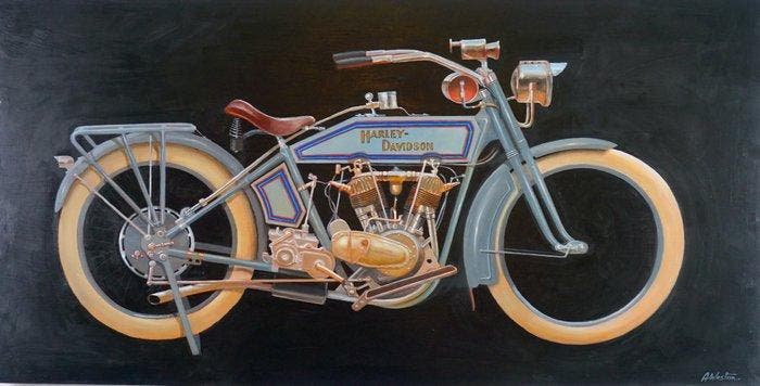 A. Weston - 1915 Harley-Davidson 11F, Antiek en Kunst, Kunst | Schilderijen | Modern
