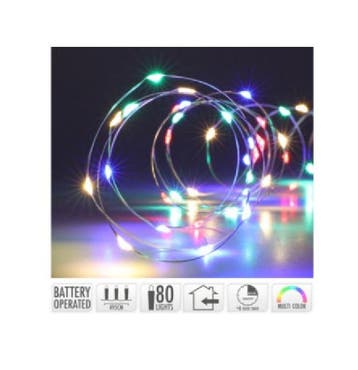 Zilverdraad 80led multi colour binnengebruik (Interieur), Verzenden, Nieuw
