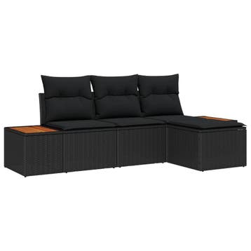vidaXL Tuin Sofa Set 4 st Zwart poly rattan, Tuin en Terras, Verzenden, Nieuw, 4 zitplaatsen