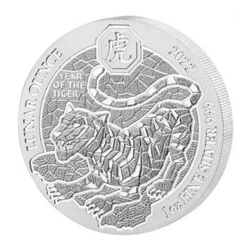 Rwanda / Ruanda Lunar Tiger 1 oz 2022 (folie), Postzegels en Munten, Verzenden, Overige landen, Losse munt, Zilver
