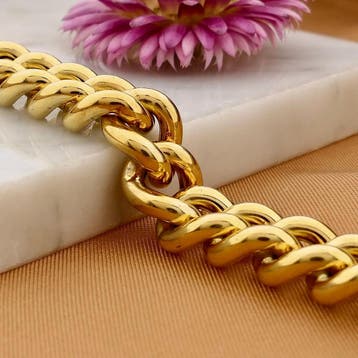 Massief gouden gourmetschakel armband | 22 cm, Ophalen of Verzenden, Gebruikt, Goud, Goud