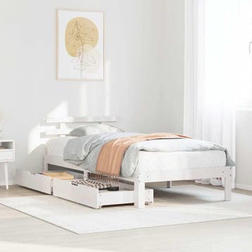 vidaXL Bedframe met lades massief grenenhout wit 90x200 cm, 90 cm, Eenpersoons, Verzenden, Wit