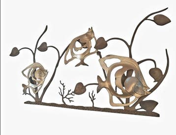 Reliëf, Scène sous-marine - 40 cm - Brons, Messing - 1970