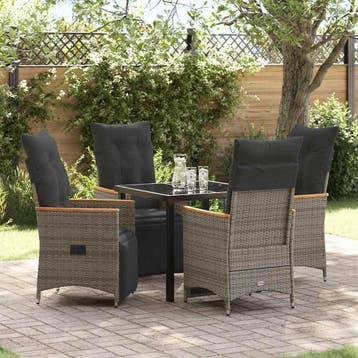 vidaXL Tuin eettafelset met kussen 5 pcs Grijs poly rattan, Verzenden, Nieuw, Rotan, 5 zitplaatsen