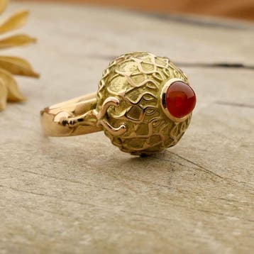 Vintage bicolor gouden ring met carneool, 18 tot 19, Gebruikt, Ophalen of Verzenden, Met edelsteen