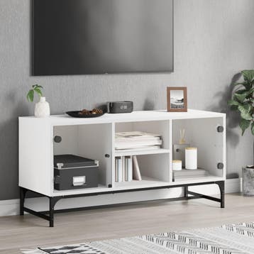 vidaXL Tv-meubel met glazen deuren 102x37x50 cm wit, 100 tot 150 cm, Verzenden, Nieuw, Minder dan 100 cm
