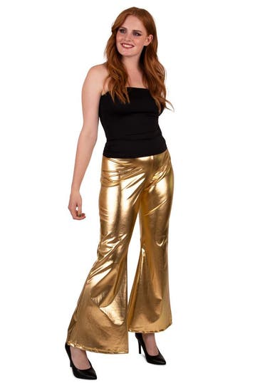 Flared Broek Metallic Goud Dames, Kleding | Dames, Carnavalskleding en Feestkleding, Ophalen of Verzenden, Nieuw