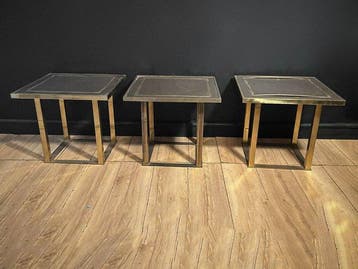 Middentafel - Messing, Hout - Set van drie vintage, Antiek en Kunst, Curiosa en Brocante