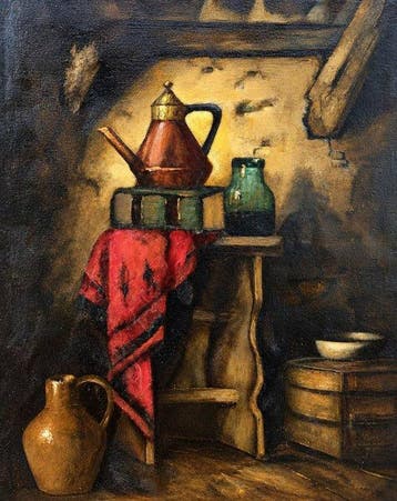 Jan Strube (1892-1985) - Stilleven met kan en doek