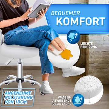 Zadelkruk - Kruk op wielen - Rolkruk - Draaikruk - Wit - TRE, Verzenden, Zo goed als nieuw