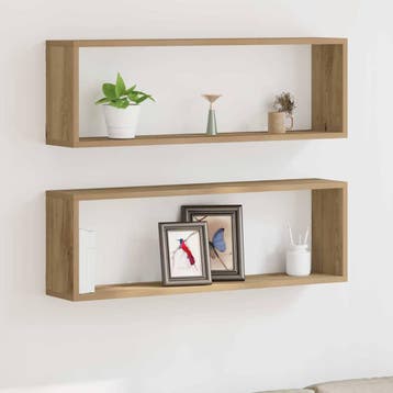 vidaXL Wandschappen met plank 2 pcs Ambachtelijk eiken 80 x, Huis en Inrichting, Woonaccessoires | Wandplanken en Boekenplanken