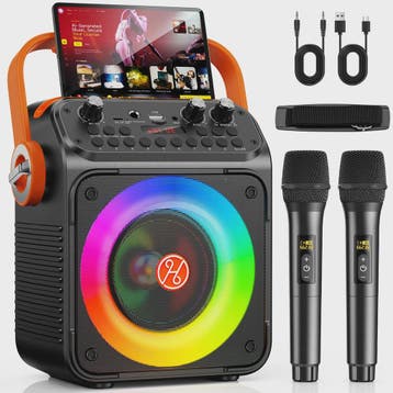 Draagbare Karaoke Machine met 2 Draadloze Microfoons en Blue, Verzenden, Nieuw