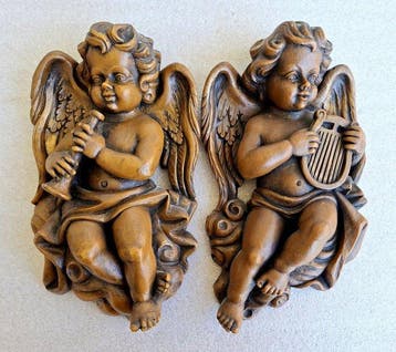 Beeldje - 2 x Engel Putte ca. 26cm - Was